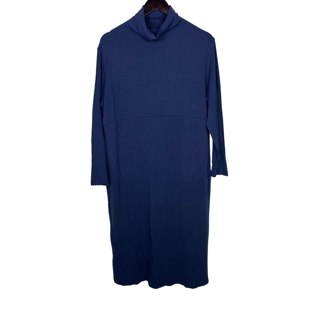 Women with Control Navy Finespun Jersey Mock Neck Slimming Midi Dress LP